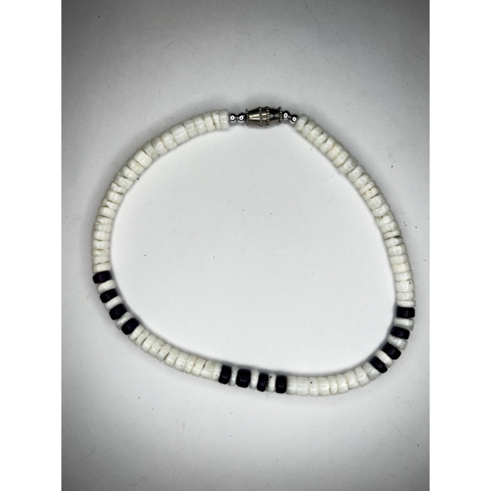Vintage 10" Heishi Puka Style Anklet Black White Hawaiian Beach Jewelry
